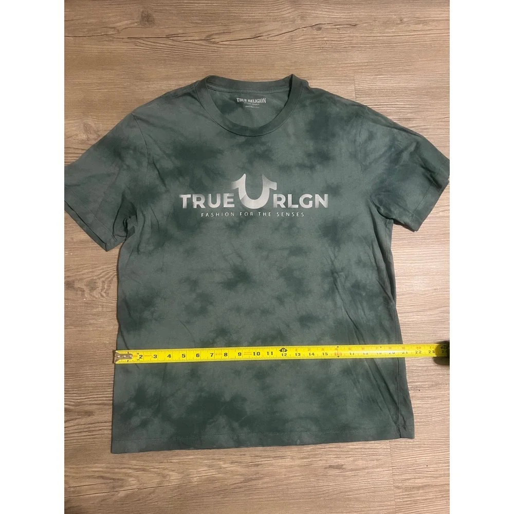 True Religion Brand Jeans Men's Short Sleeve T-Shirt Green Tie Dye Size Large
